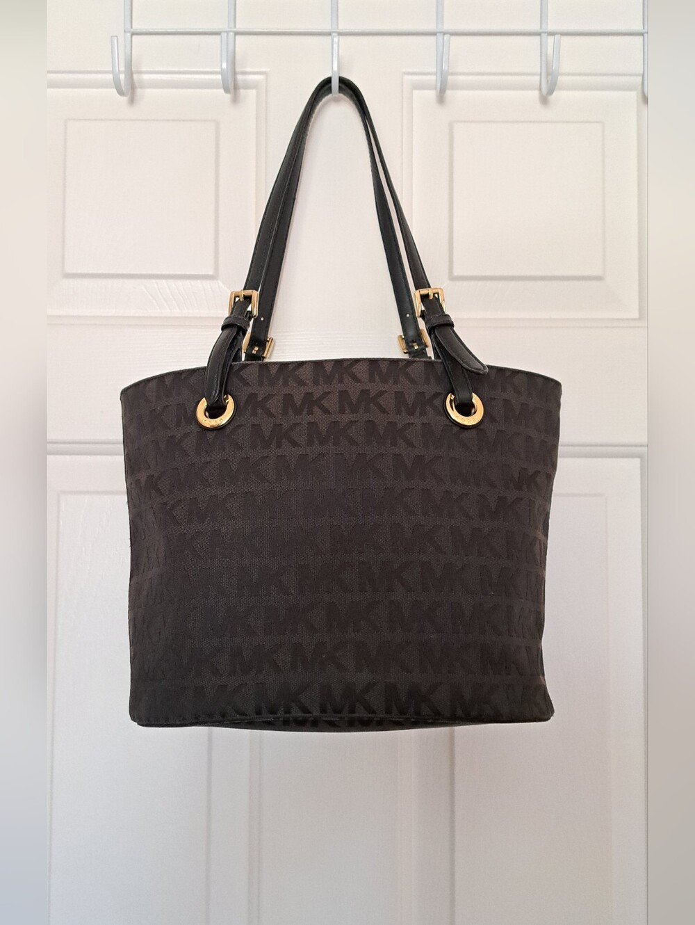 Michael Kors Black MK Logo Tote Bag with Gold Hardware